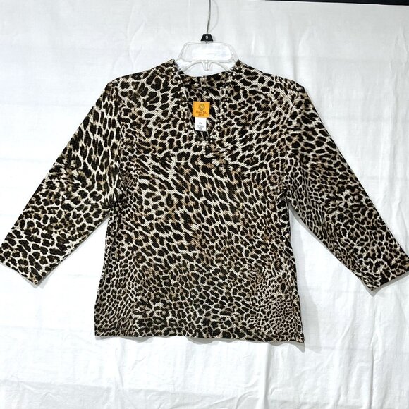 Ruby Rd. Blouse, ¾ Sleeve, Animal Leopard Print, Brown + Cream, Size PL - Picture 1 of 9